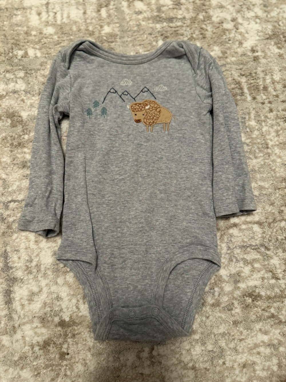 Carter's Gray Long Sleeve Baby Bodysuit with Buffalo Patch size 12M